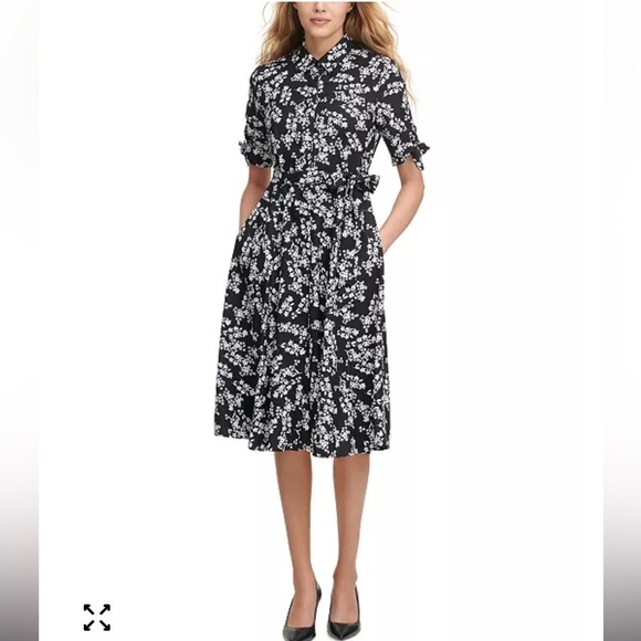 Calvin Klein Dresses & Skirts - Calvin Klein Women’s Floral Belted Shirtdress Navy/ White size 2